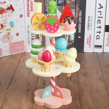 360Home Eis Set Dessert Simulierter Eiscreme Stand aus Holz